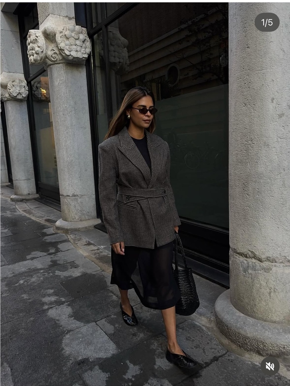 &other stories Belted wool Blazer brown dogtooth - Picture 3 of 16